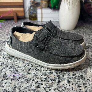 Hey Dude Women’s Wendy Linen Black Grey Shoes Size 7